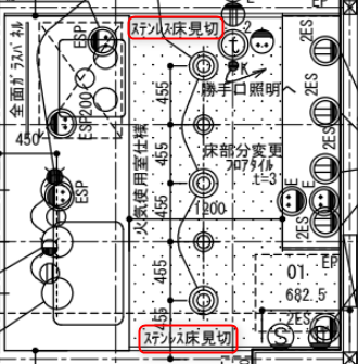 キッチンでの床見切り材の表記