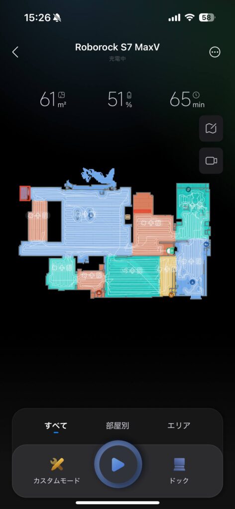 間取りがマッピングされ、掃除経路も見れる